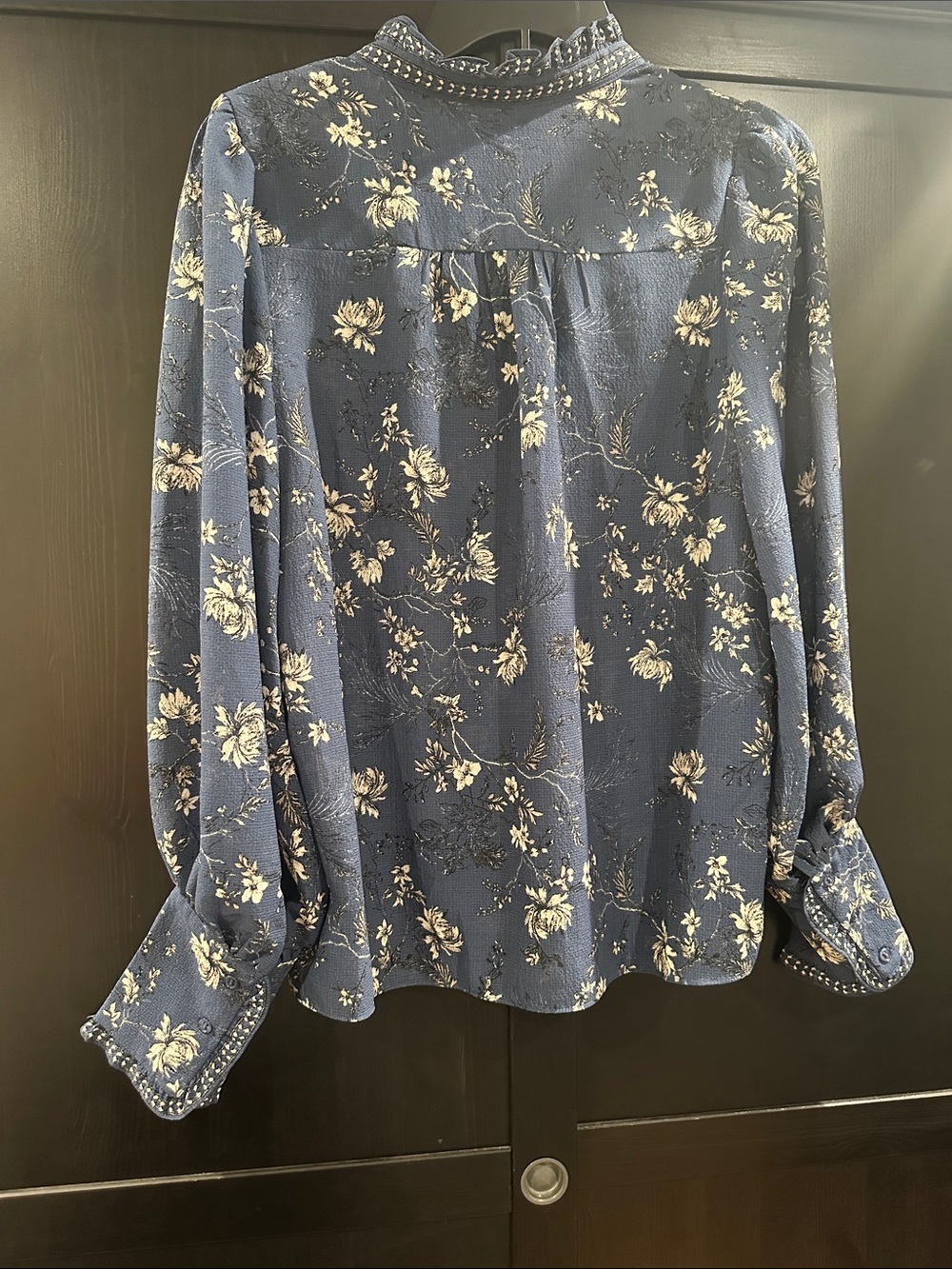 Max Studio Navy Floral V-Neck Button Blouse - Picture 9 of 13
